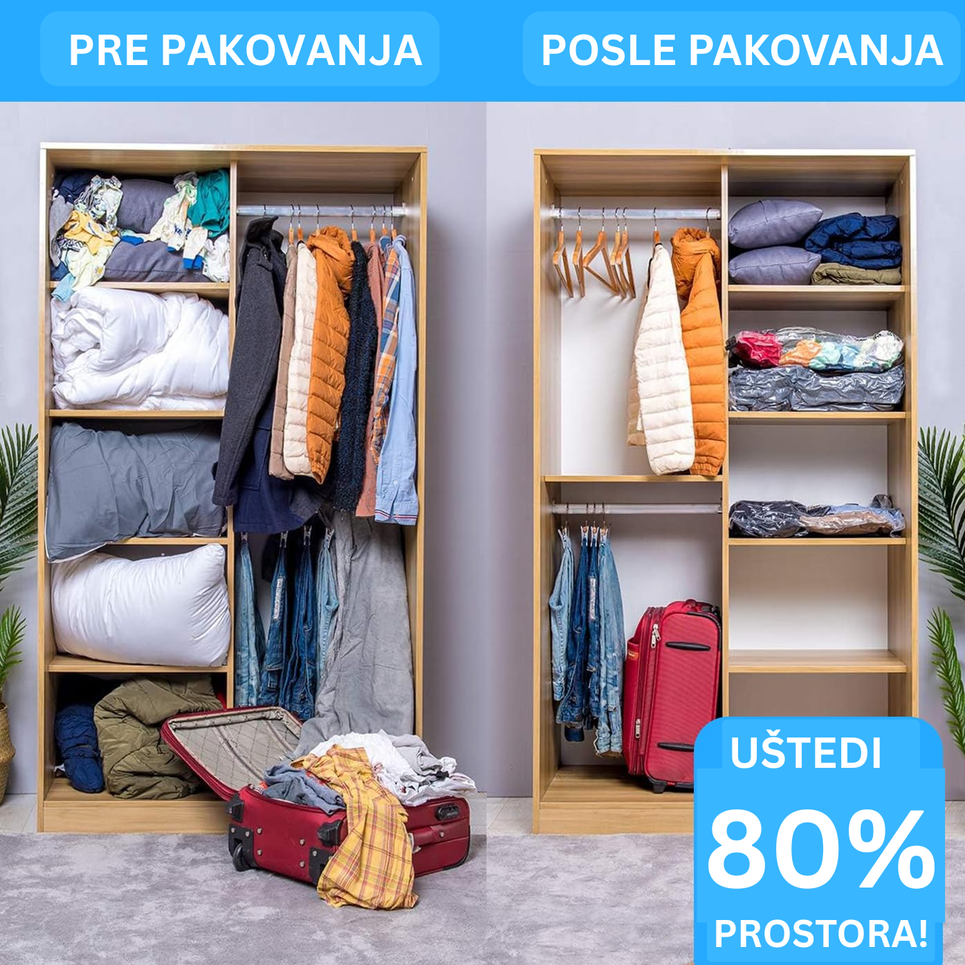 Vakumske kese za garderobu – Set od 10 kom za uštedu prostora i zaštitu stvari